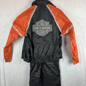 Harley Davidson Motorcycle Riding Rain Suit Jacket & Pants Small Orange Black